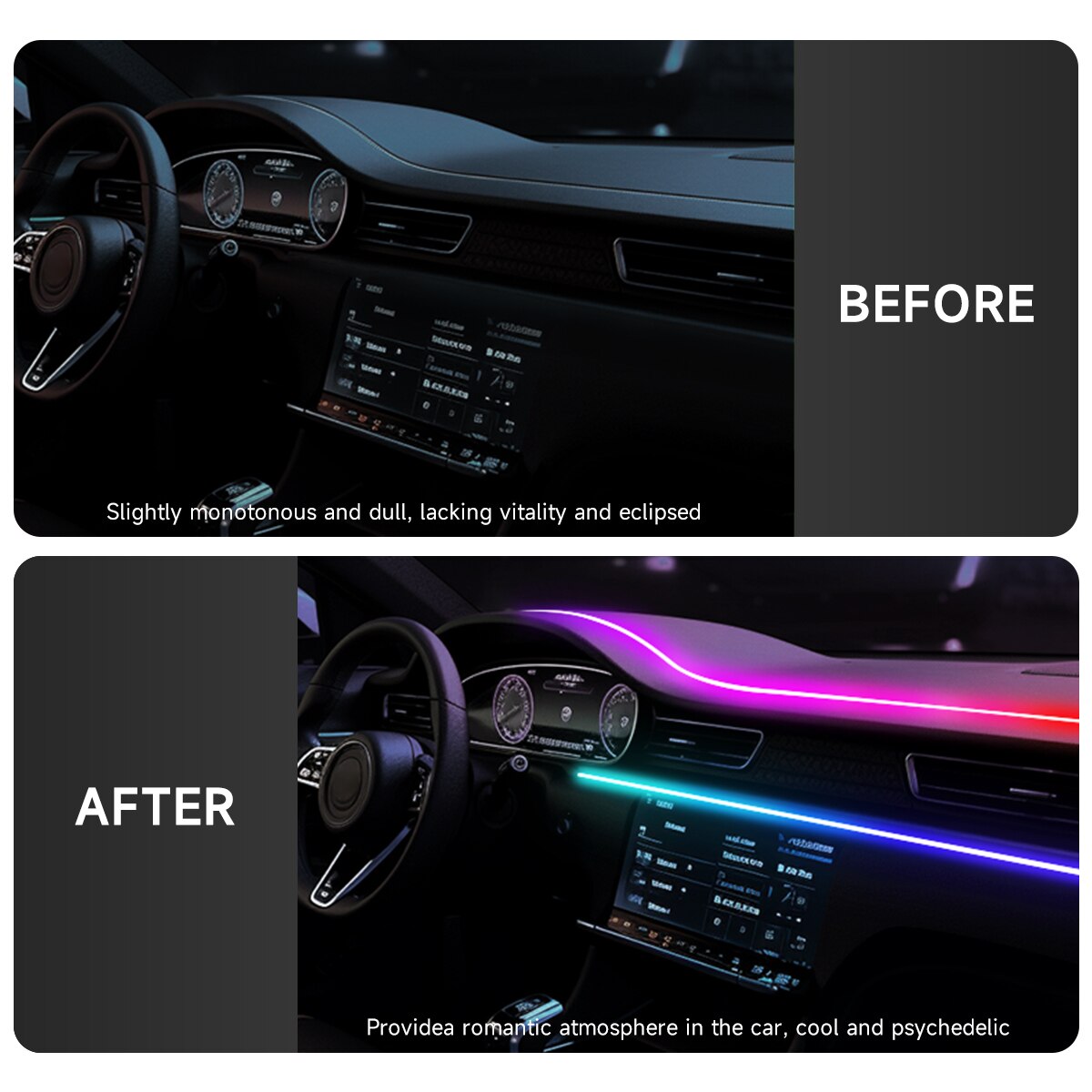 Lampu LED Strip Akrilik 64 War - Led Ambient Interior Car Lights App Control ulasan dan harga