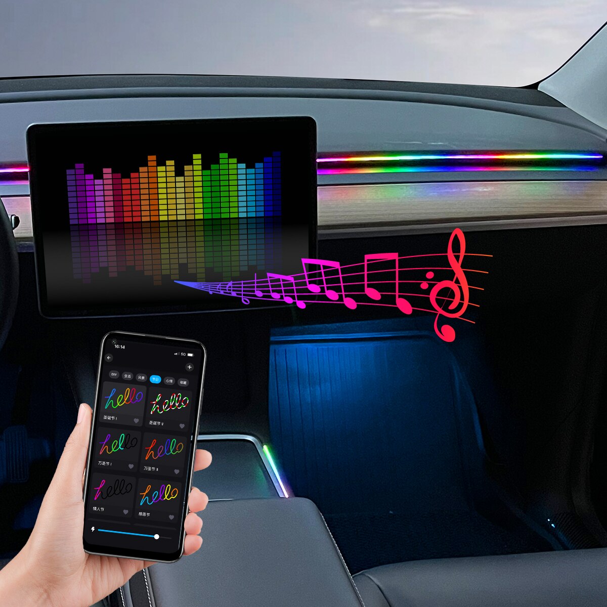 Lampu LED Strip Akrilik 64 War - Led Ambient Interior Car Lights App Control ulasan dan harga